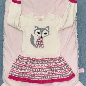 Gymboree White and Pink Fox Knit Dress